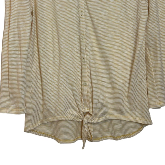 LOFT Long Sleeve Yellow/White Striped Button Down Tie Hem Top - Picture 3 of 10